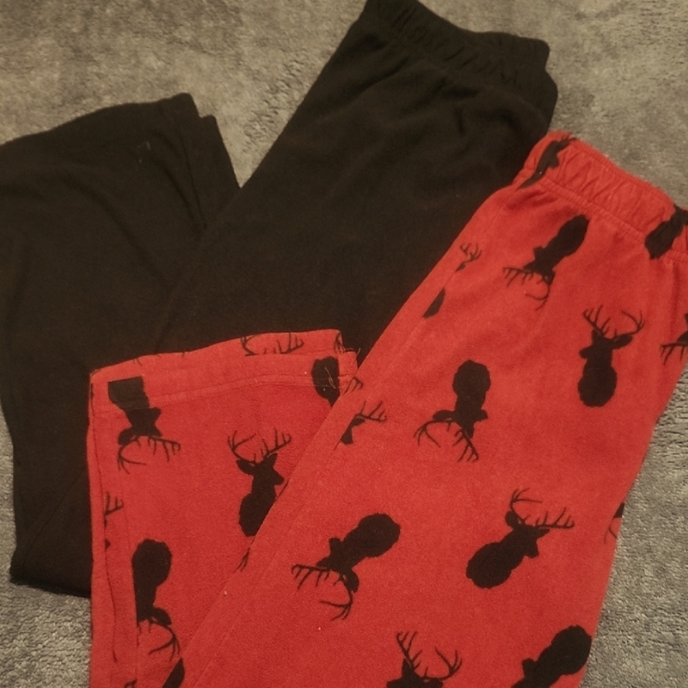 Men's Black and Red Deer Pajama Bottoms 2 pack size small